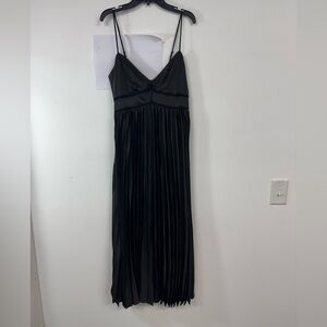 Black Pleated Maxi Slip Dress